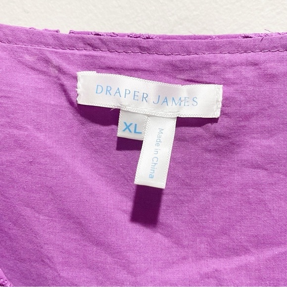 DRAPER JAMES Women's Purple Eyelet Short Puff Sleeve HEIDI V-Neck Top Blouse XL - Picture 6 of 8